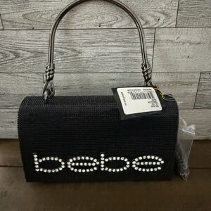 Bebe Paris Small Black Clutch Evening Bag Handle And Chain NWT